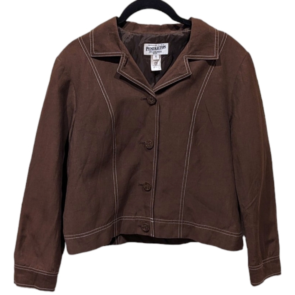 Pendleton Silk/Linen Chocolate Brown Lightweight Boxy Jacket (8P)
